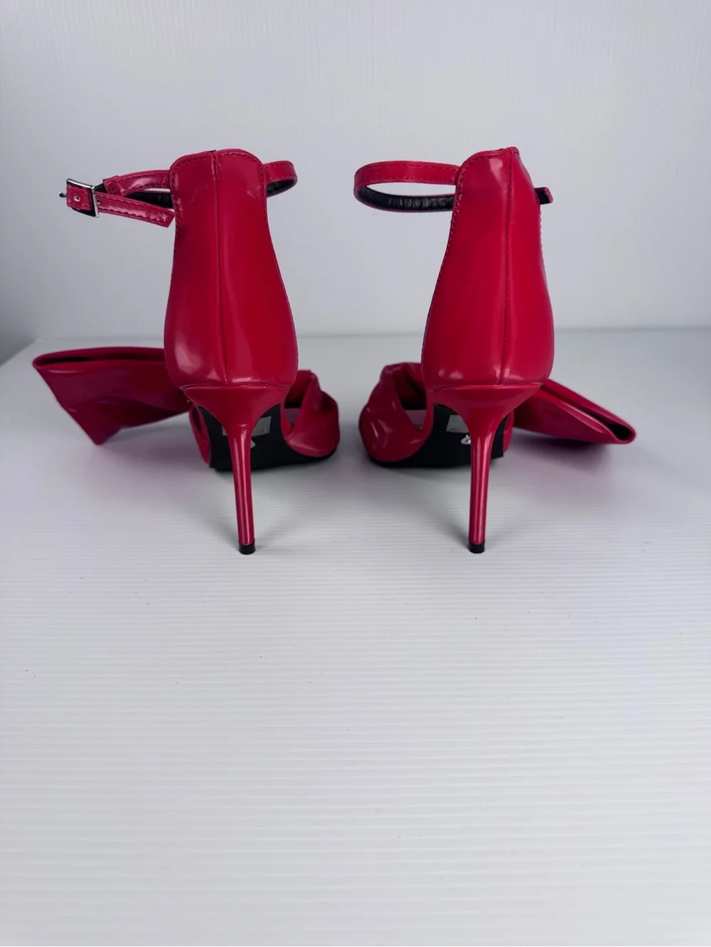Azalea Wang Red Patent Bow Heels Ankle Strap Stiletto Sandals NIB Sz 6.5, 7, 8